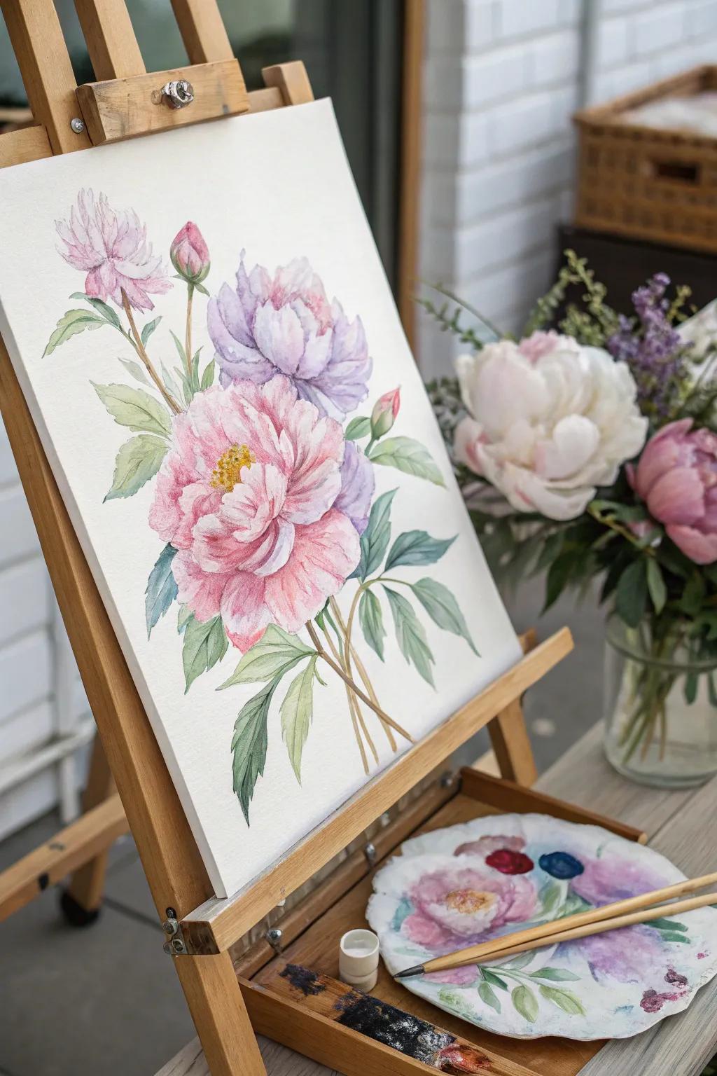 A lush peony drawing, exuding elegance and charm.