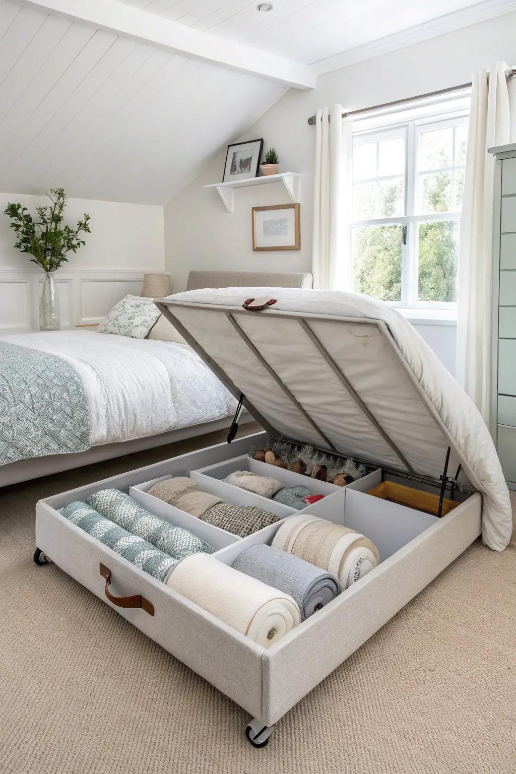 Tuck foam rollers under the bed for hidden storage.