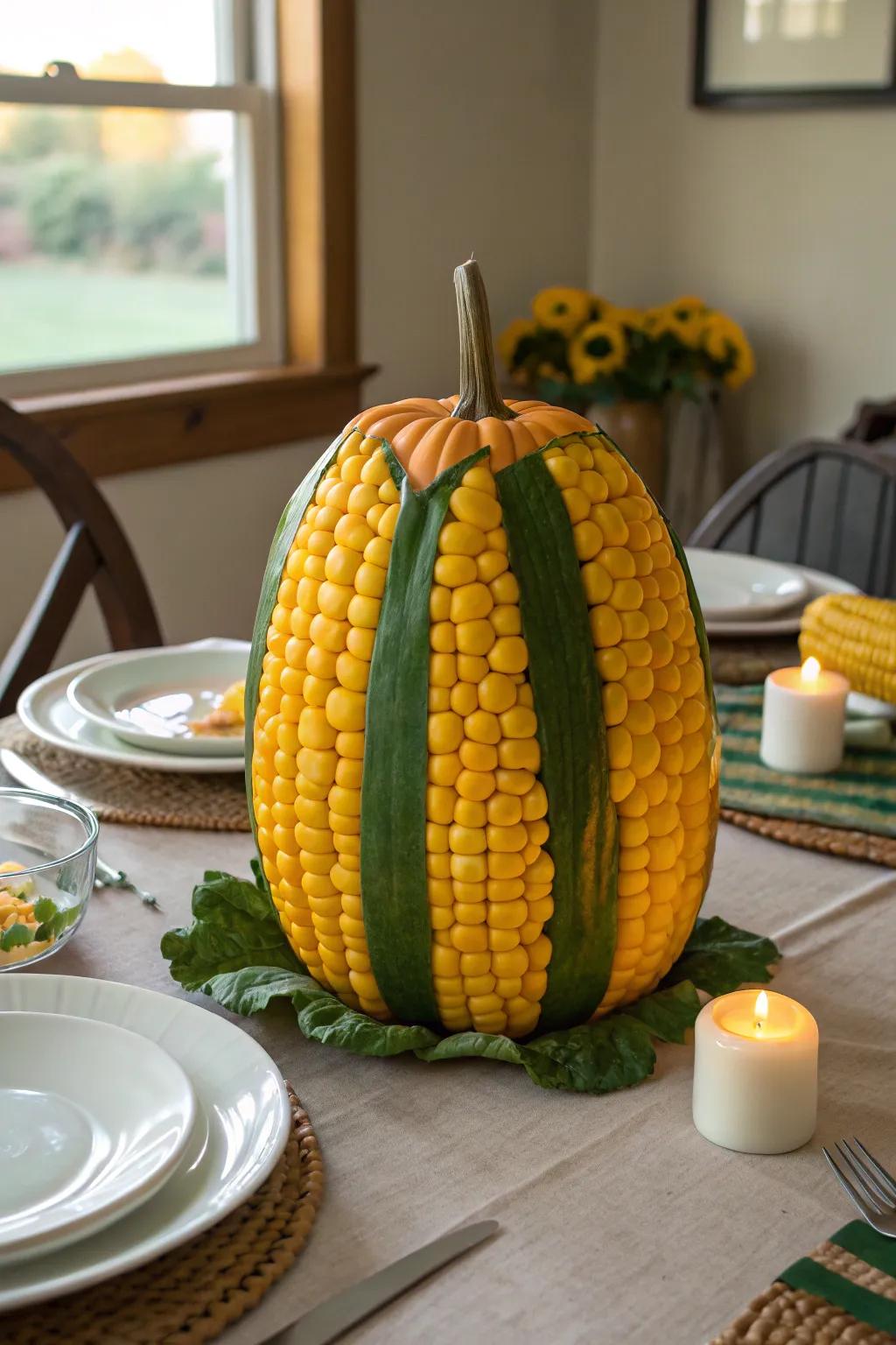 Corn on the cob pumpkins are perfect for a harvest-themed decor.