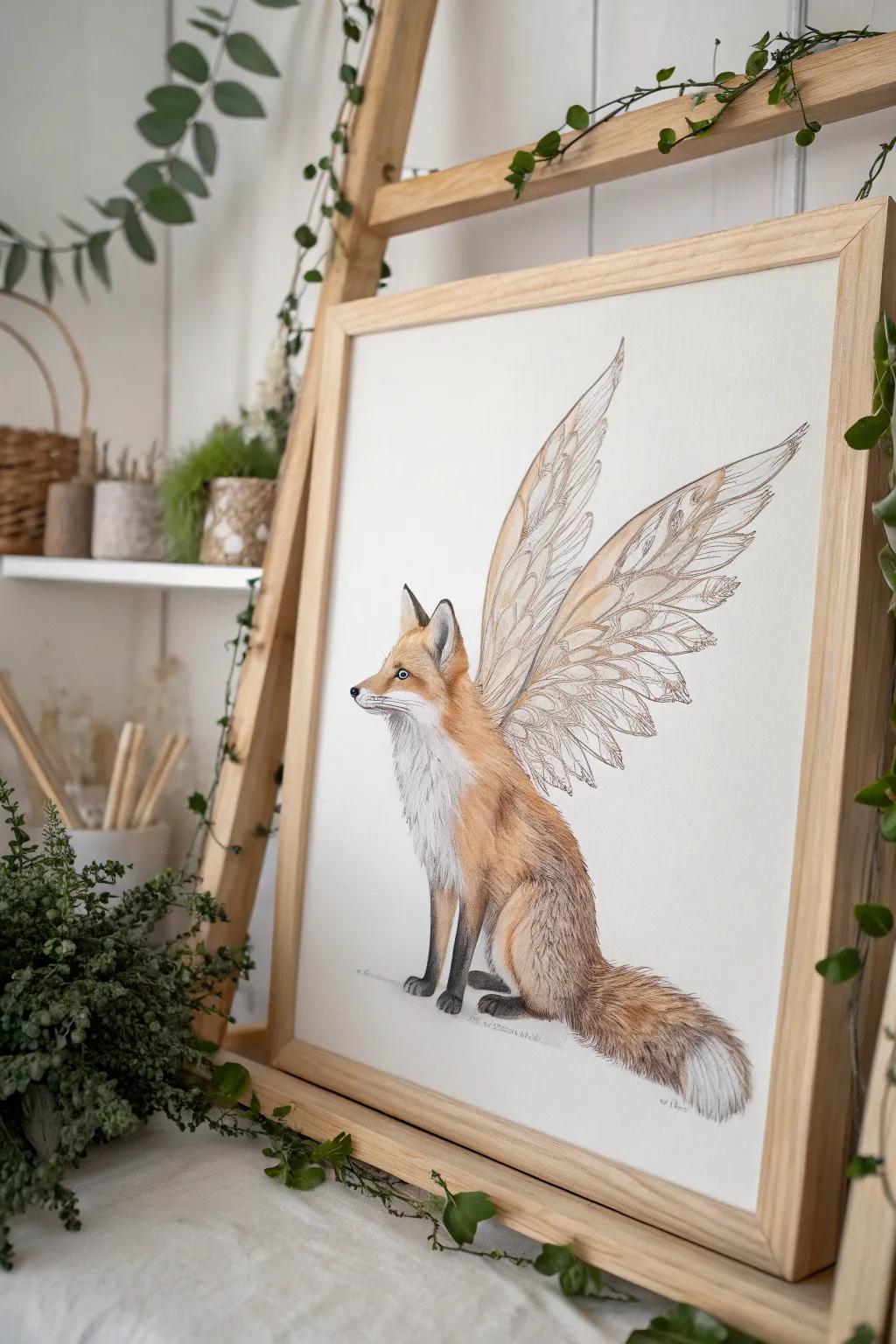 Discover the enchanting world of whimsy with this fox painting that beautifully blends simplicity and fantasy.