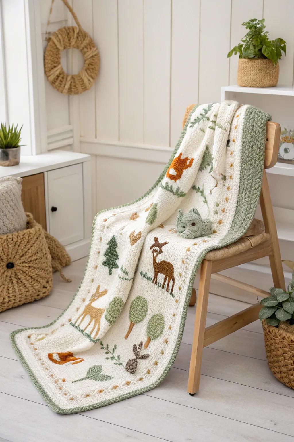 Wrap your little one in a tale of wonder with this enchanting woodland crochet blanket.