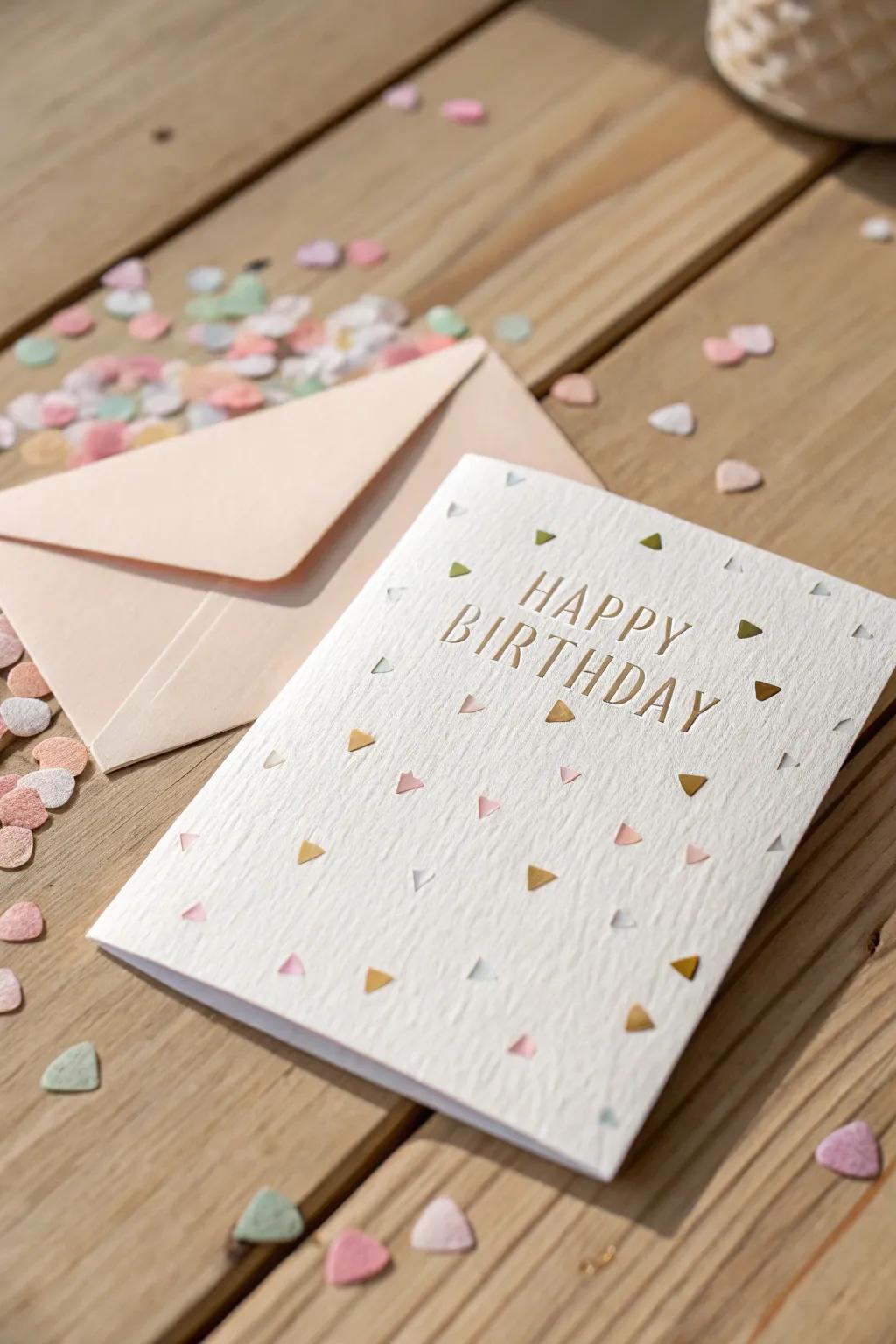 Celebrate in style with this beautifully minimalist confetti card, where simplicity meets festive elegance.