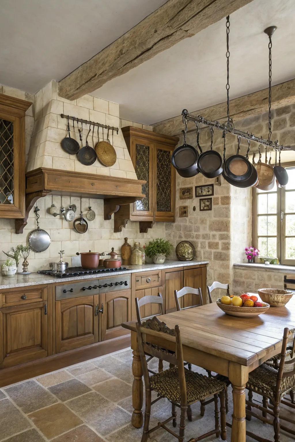 Hanging cookware adds both function and style.