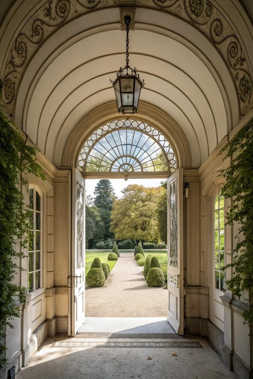 Arched canopy adding elegance to a classical home.