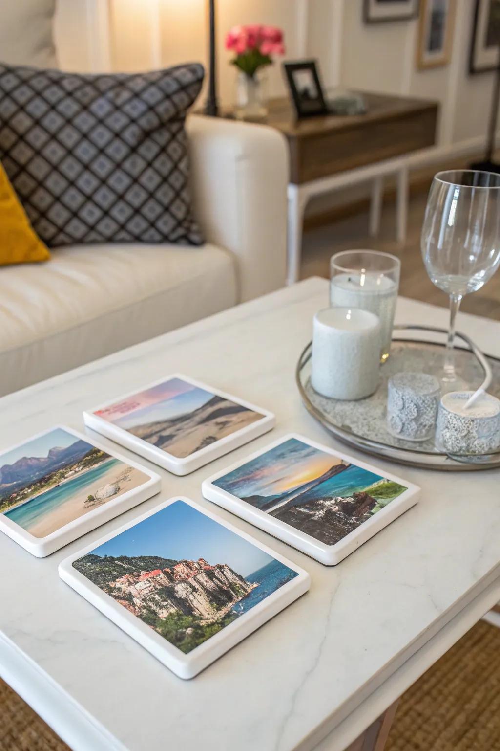 Protect surfaces in style with a DIY photo coaster set.