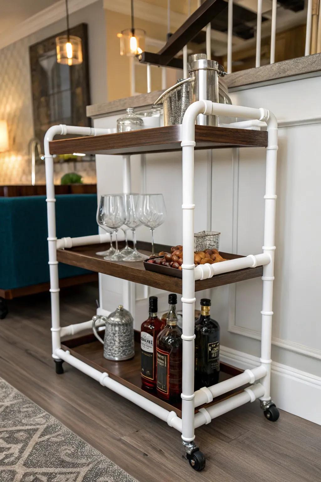 Elevate your gatherings with this chic PVC pipe bar cart—where functionality meets style.