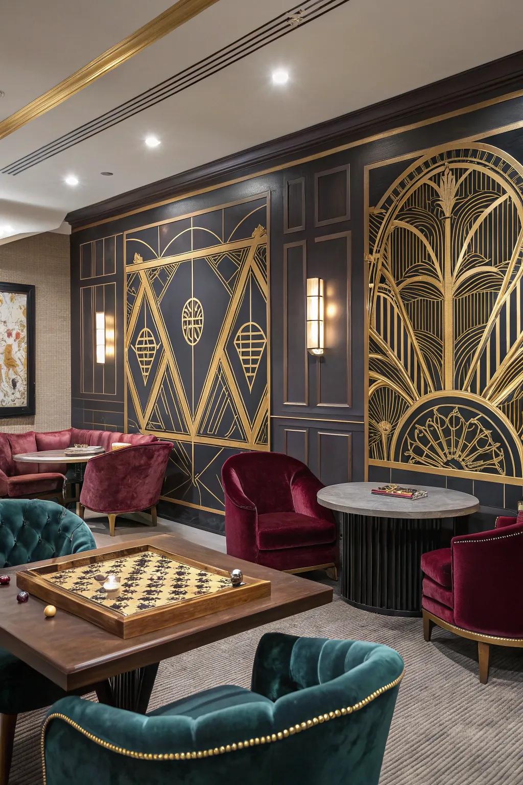 An art deco-themed game room mural for a touch of glamour.