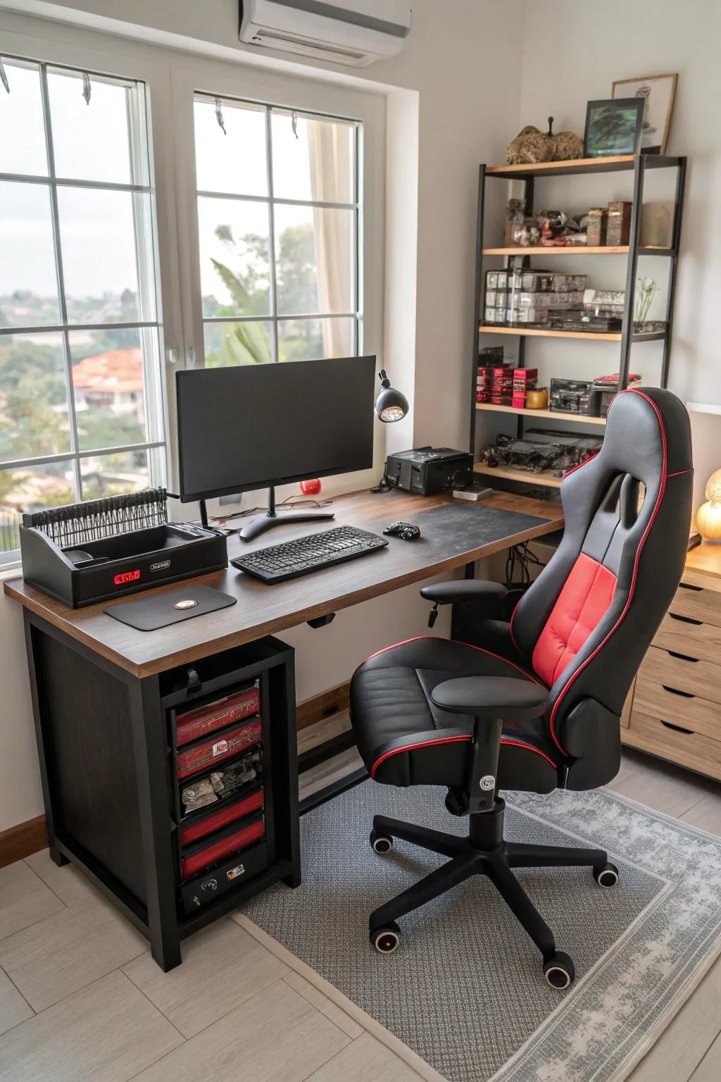 A multi-purpose desk setup that transitions seamlessly between work and gaming.