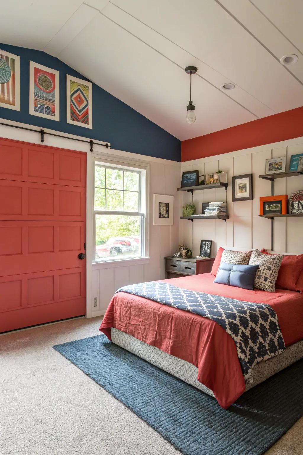 An accent wall adds personality and depth to a garage bedroom.