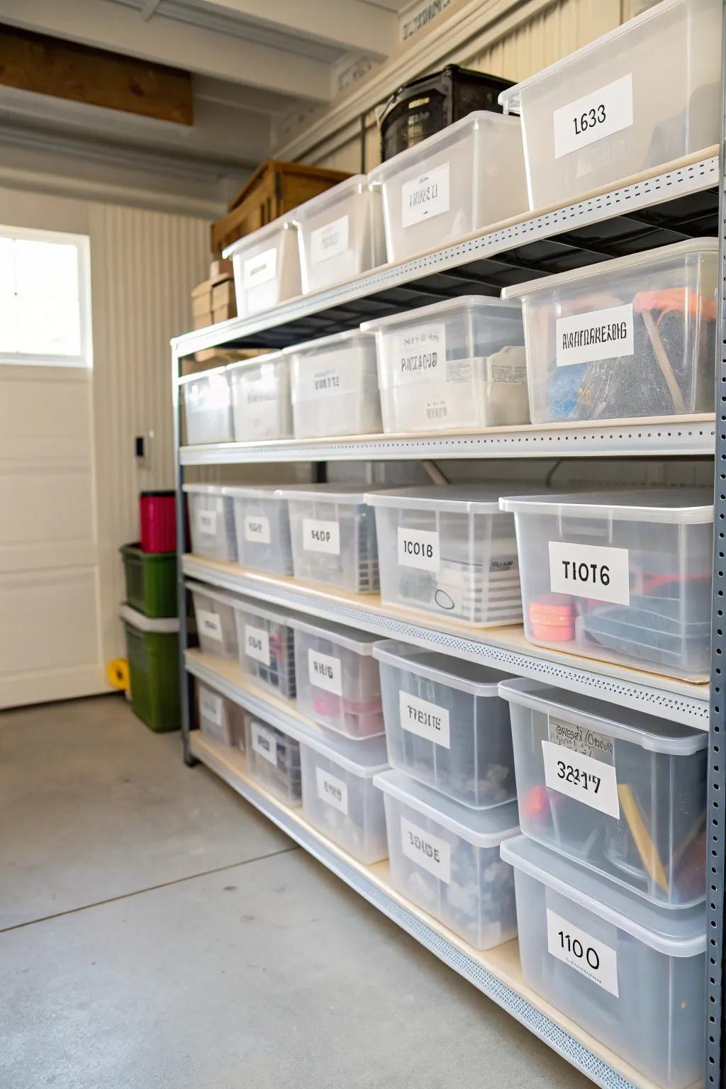 Clear bins keep items visible and easy to find.