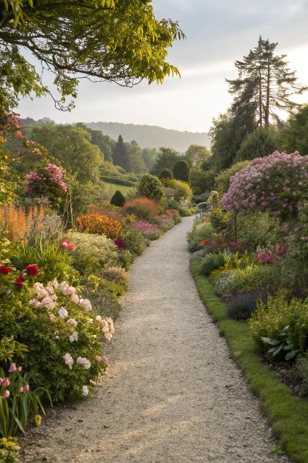 Charming classic gravel garden path.