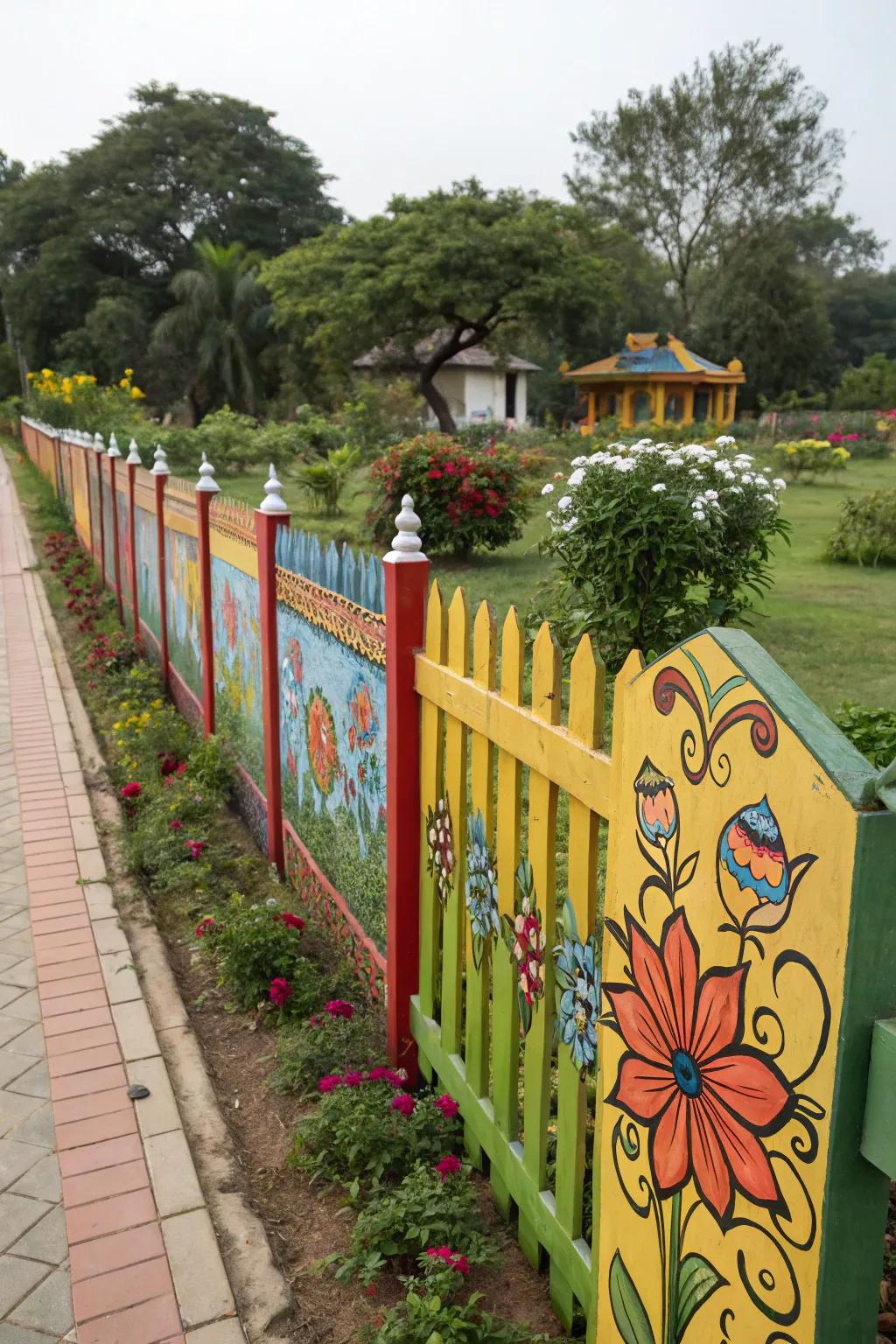 Express creativity with a vibrant mural on your garden fence.