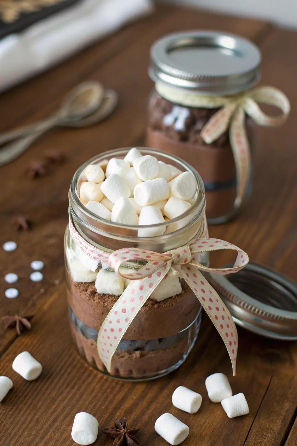 A delightful jar of gourmet hot chocolate mix for cozy nights.