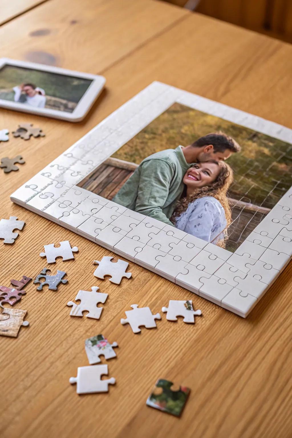 A personalized photo puzzle adds a fun and sentimental touch.