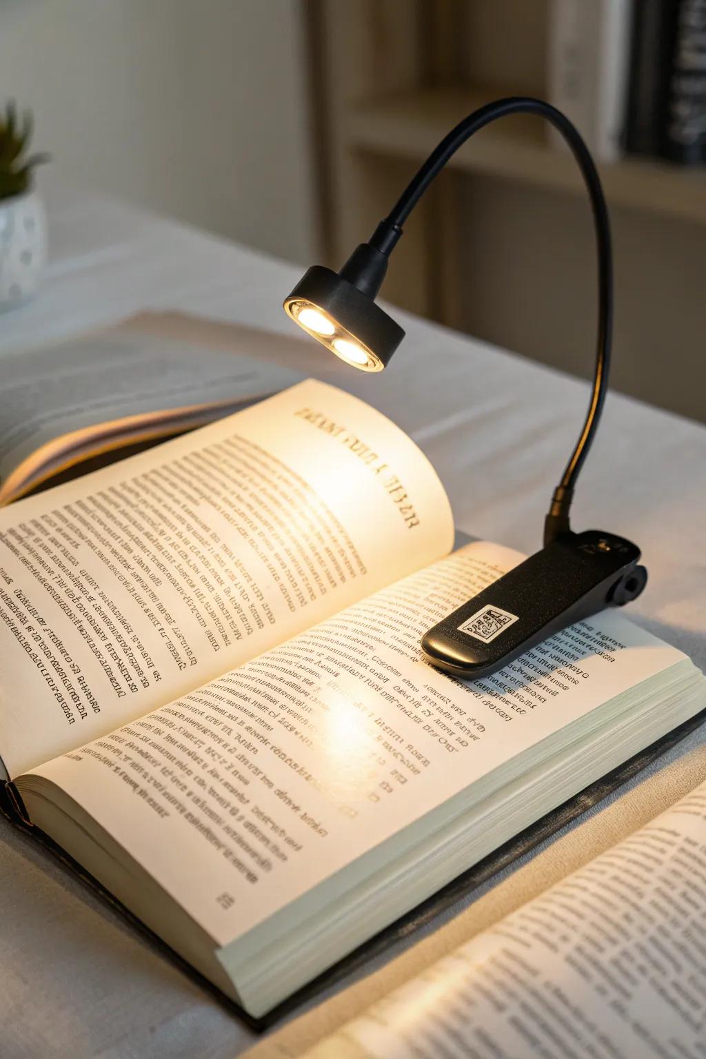 A portable reading light ensures perfect illumination anytime, anywhere.