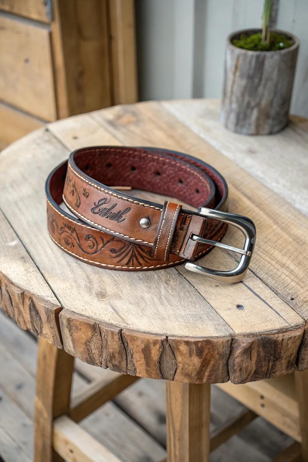 A custom leather belt that combines style and personalization.