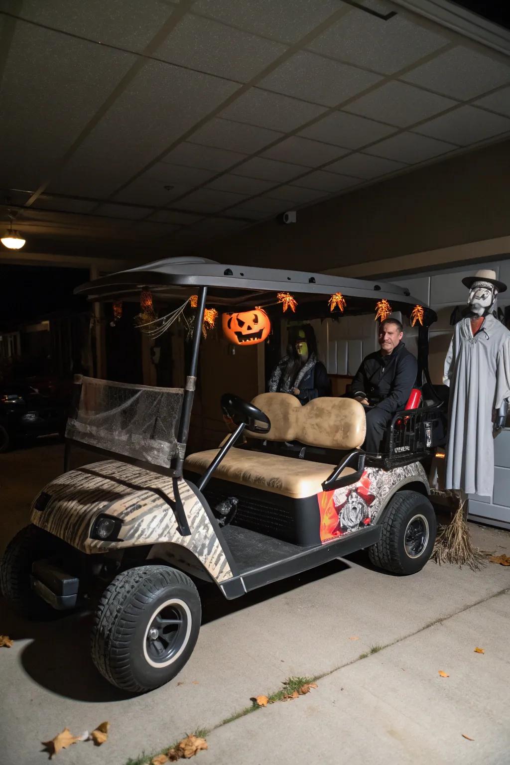 Relive classic horror moments with this themed golf cart.