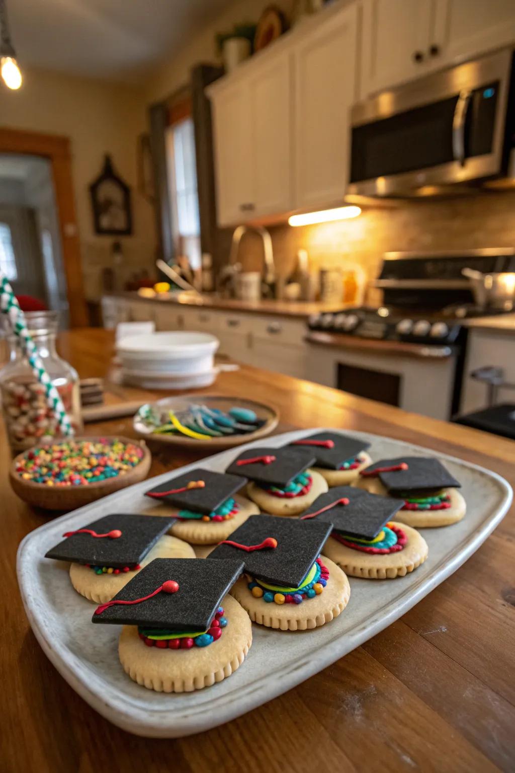 Sweeten your celebration with graduation cap cookies.