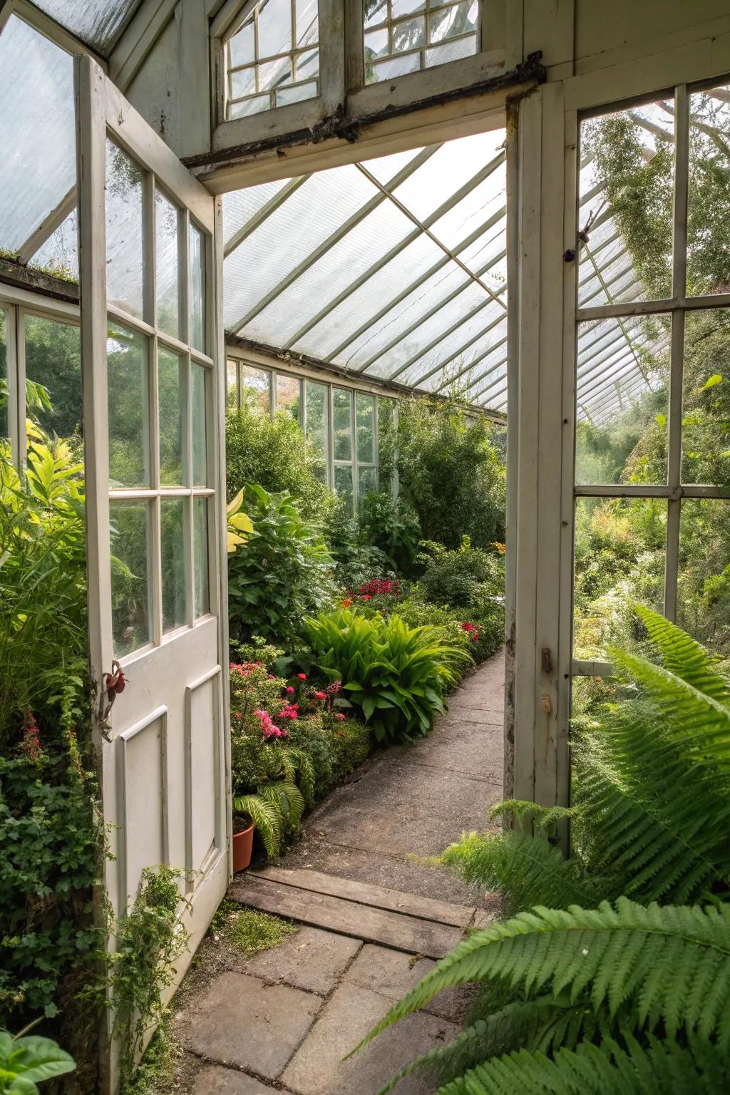 Wall vents in a greenhouse providing a gentle cross-breeze for optimal plant health.