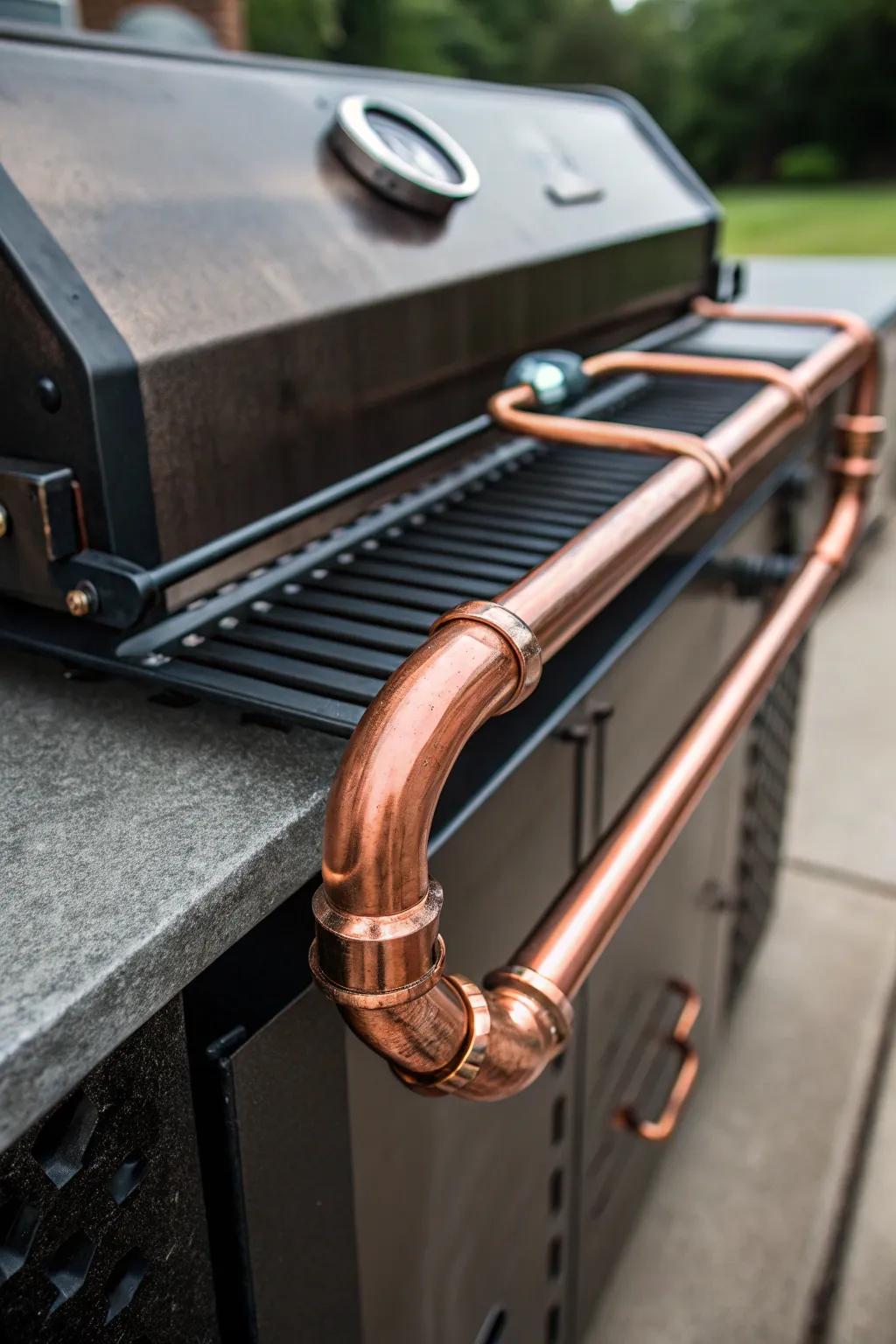 Elevate your grill game with a touch of industrial elegance: Copper piping handles that age with character.