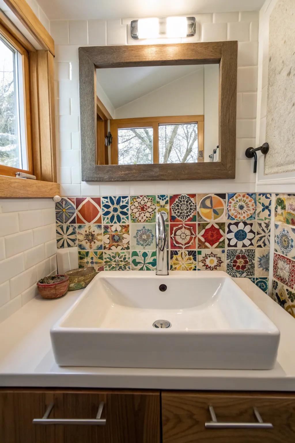 Decorative tiles add personality and style to this guest toilet.