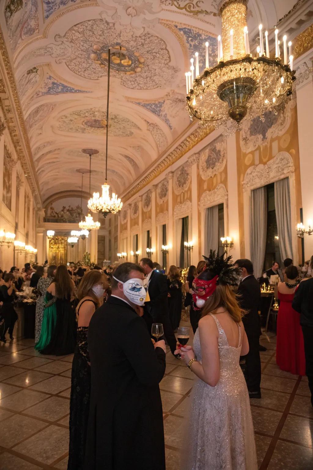 Experience elegance and mystery at a masquerade ball.