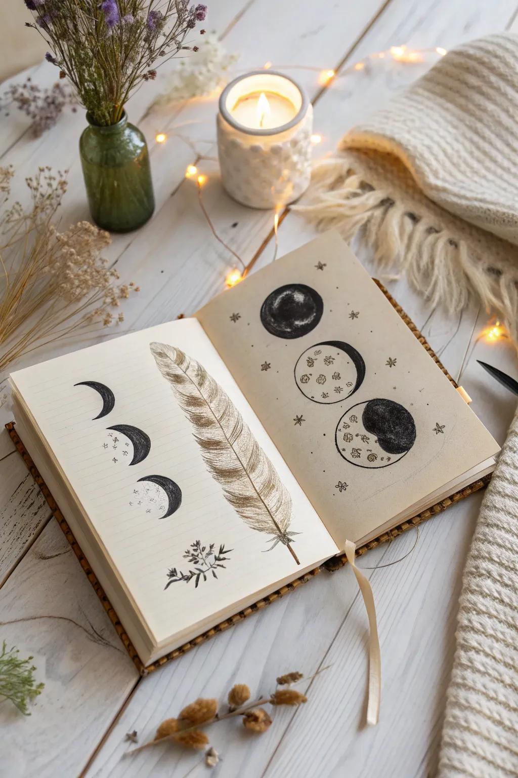 Embrace the mystic allure of moon phases in your Halloween junk journal for a magical touch!