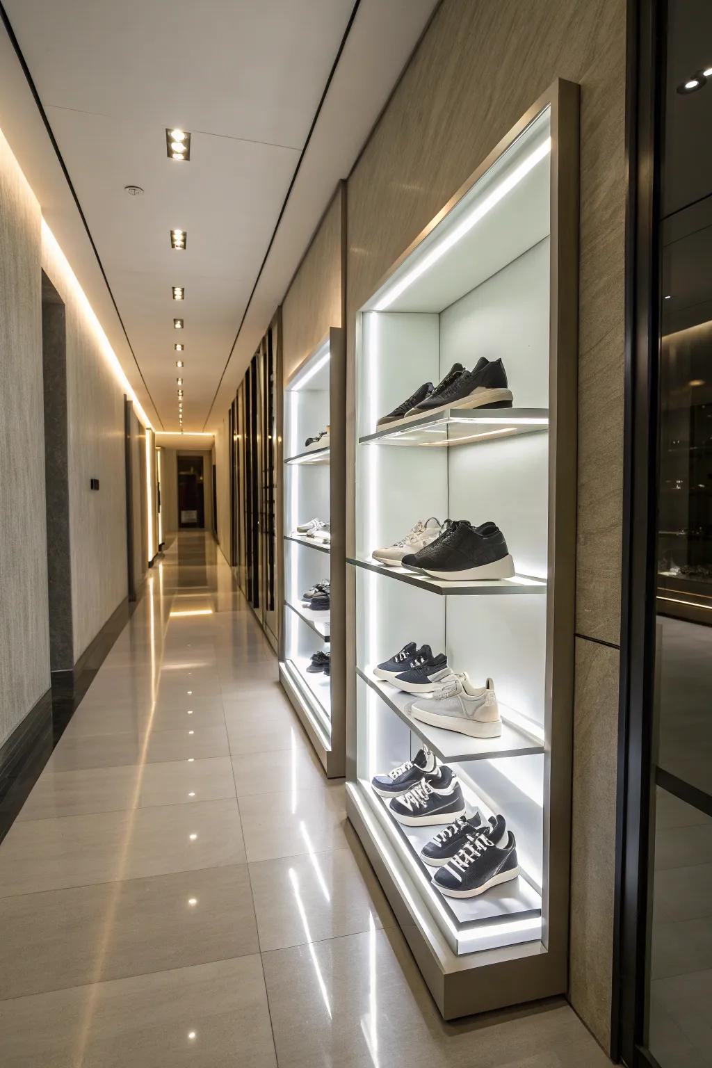 LED lights turn shoe storage into a stunning display.