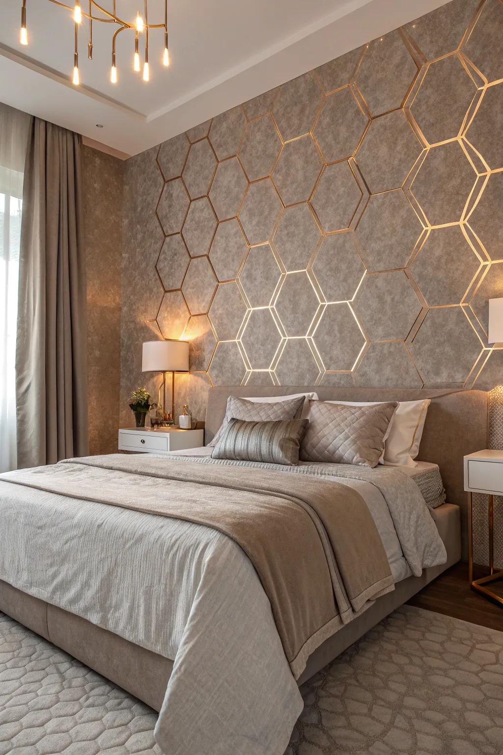 Hexagon wallpaper introduces elegant texture to your walls.