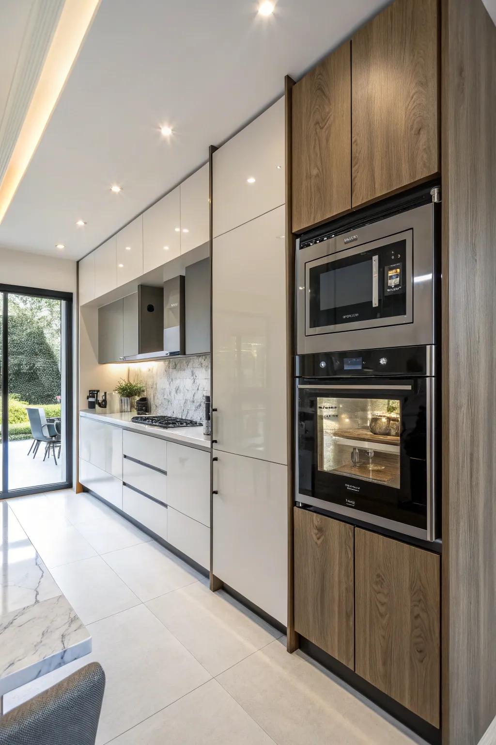 Lift doors offer a stylish way to keep your microwave hidden yet accessible.