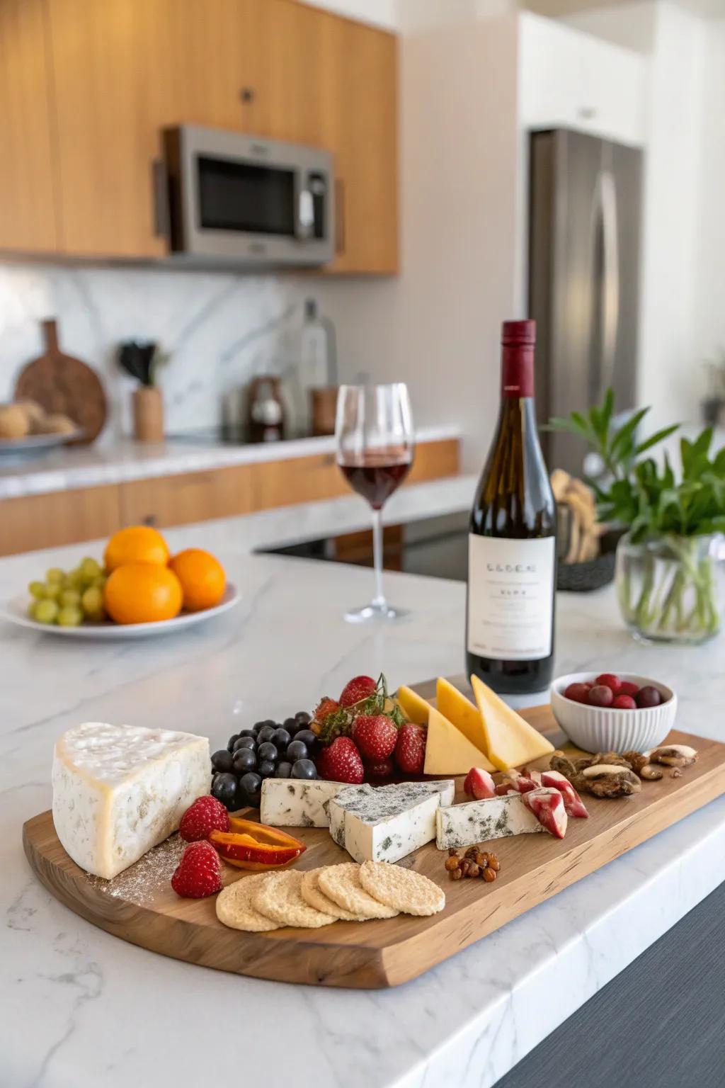 An elegant wine and cheese board perfect for entertaining.