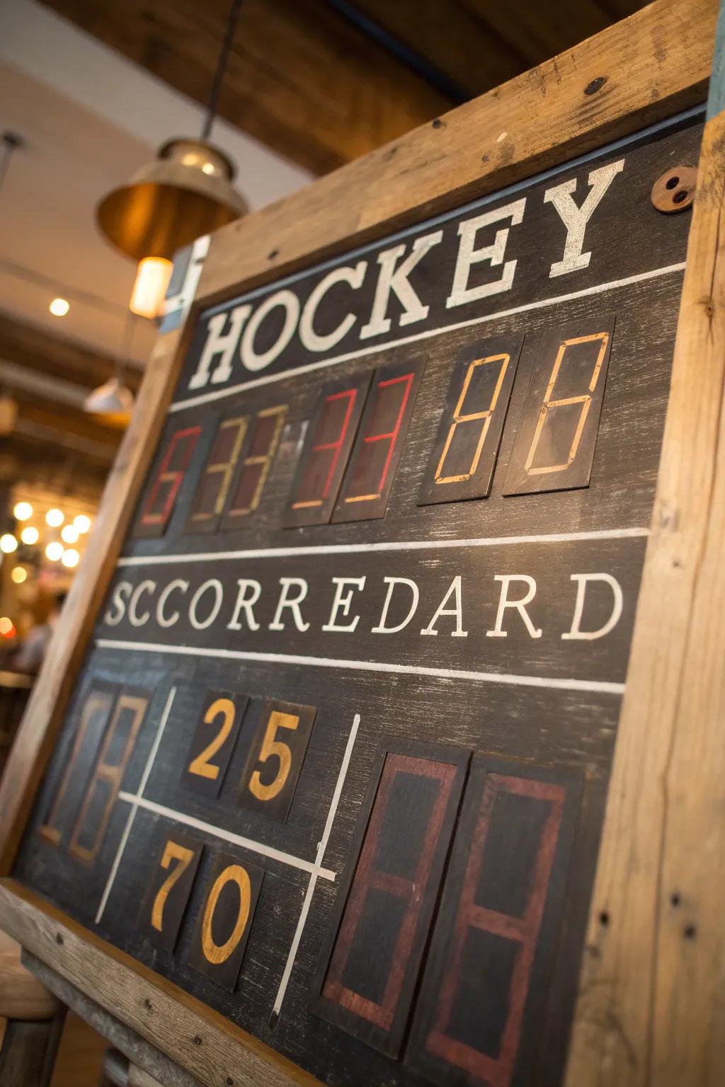 Relive the thrill of the game with this handcrafted vintage hockey scoreboard, the perfect centerpiece for any fan's den.