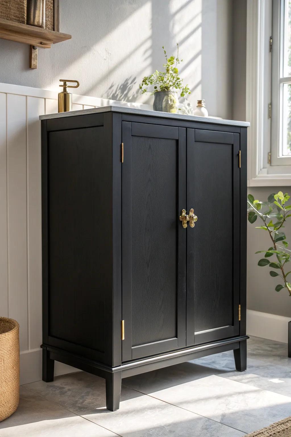 Elevate your bathroom with the chic sophistication of black cabinets.
