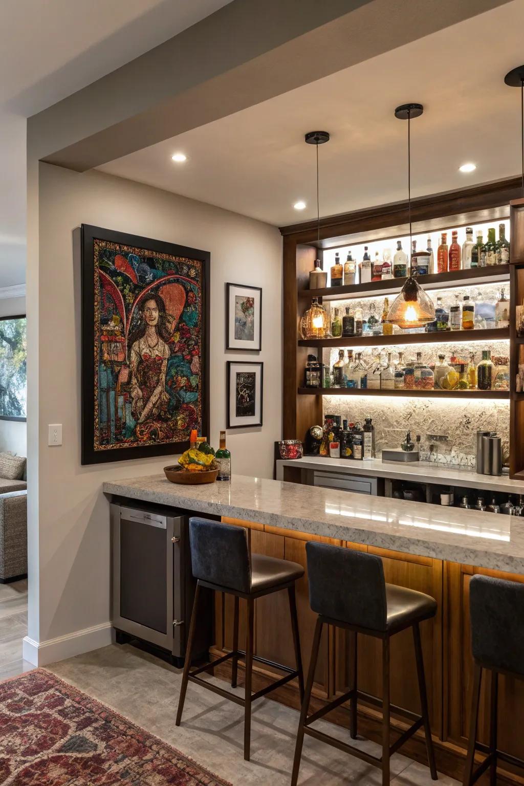 Art adds depth and sophistication to your bar area.