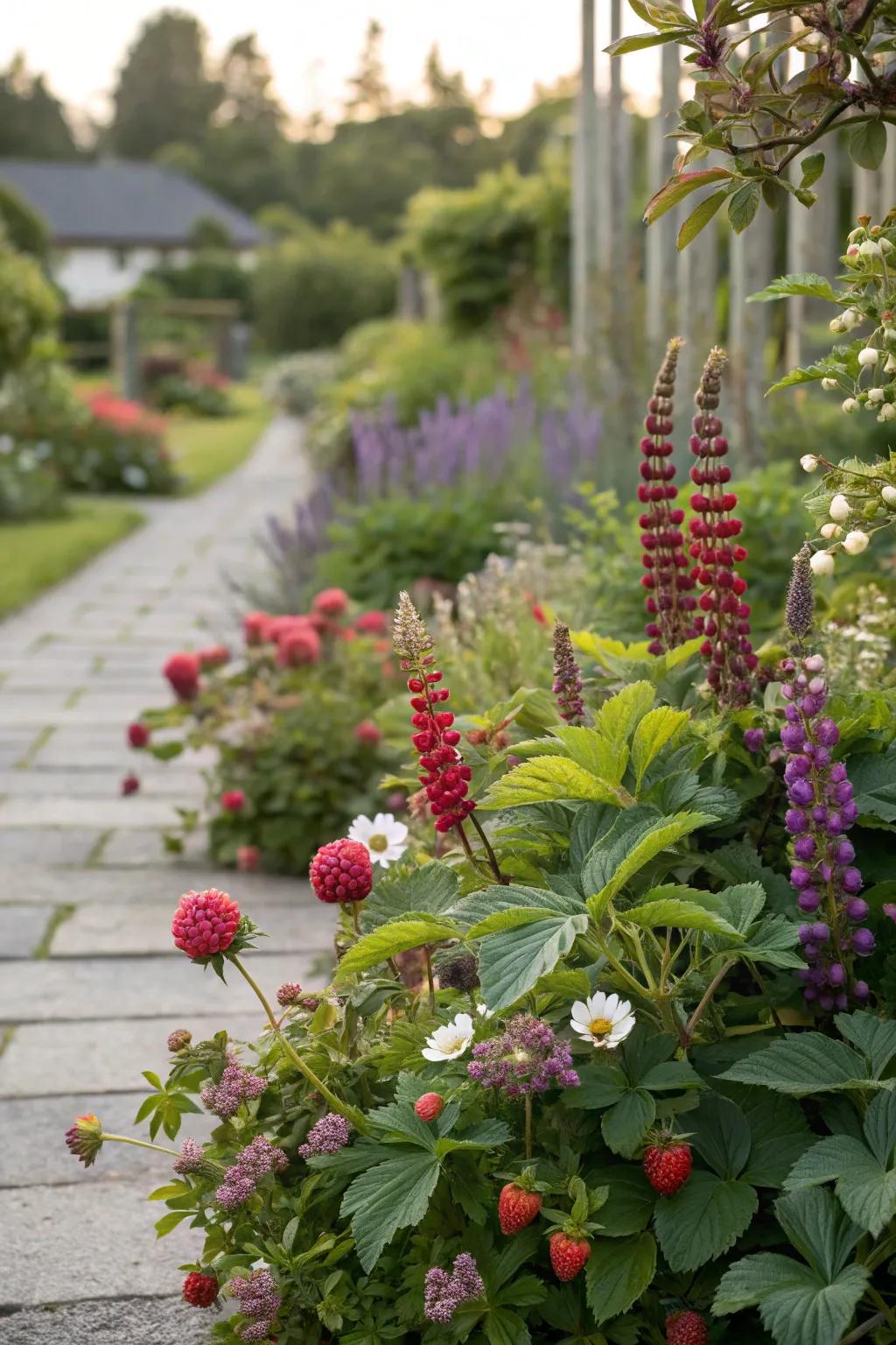 A beautiful blend of berry plants and ornamental flowers.