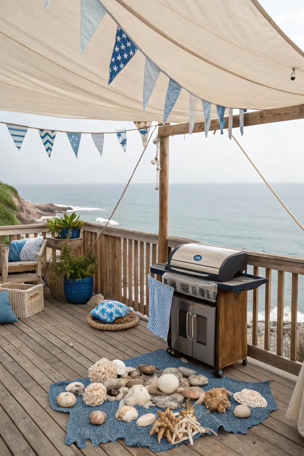 A canvas sail shade adds a nautical touch and vibrant color to your outdoor area.