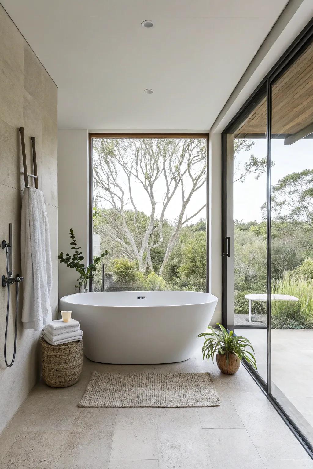 A sleek modern tub enhancing the minimalist aesthetic of a contemporary bathroom.