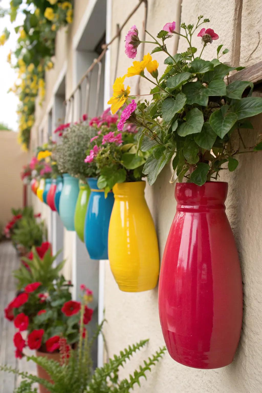 Colorful ceramic vases bring a playful touch to the propagation wall.