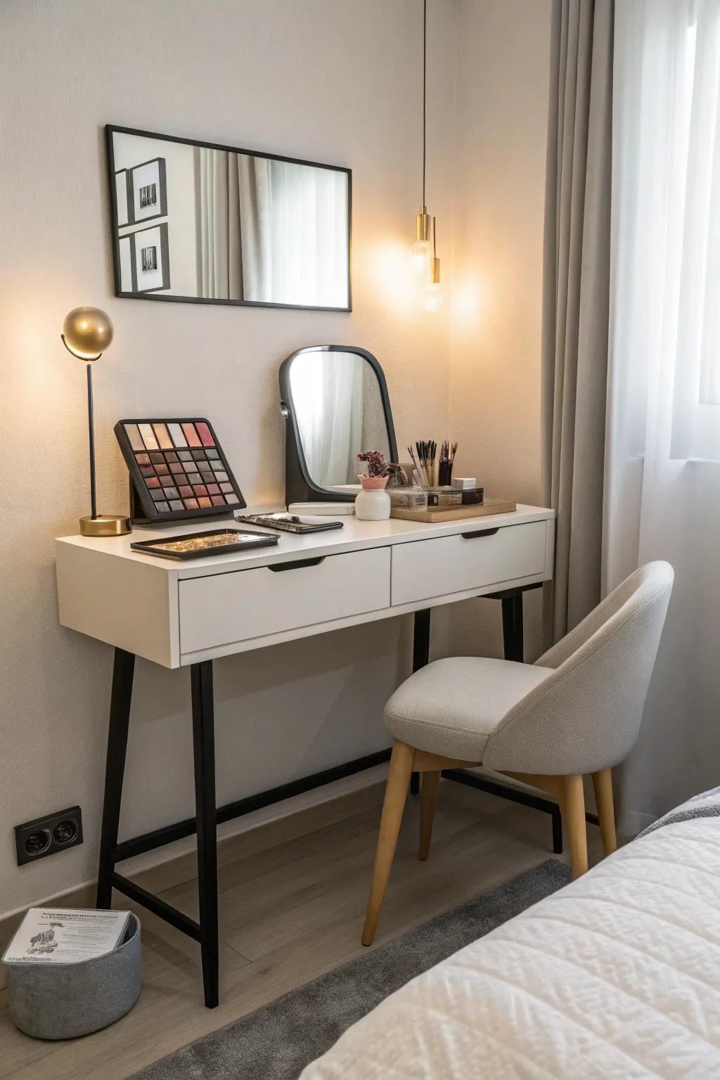 A minimalist design creating a serene vanity space.