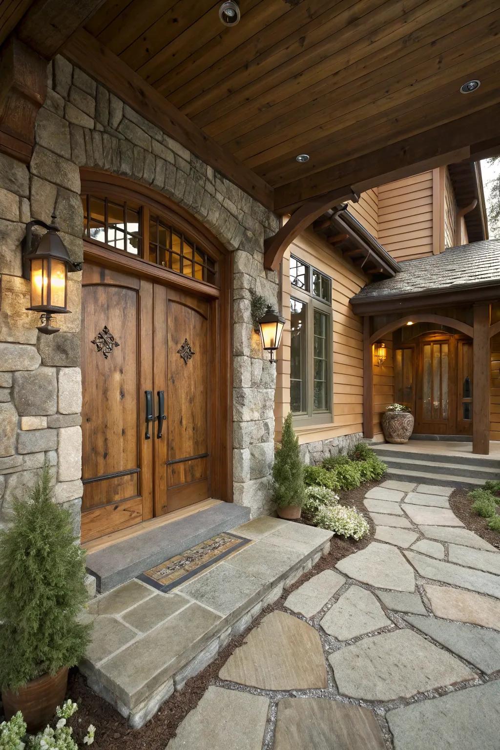 Combining textures creates a layered and inviting entryway.