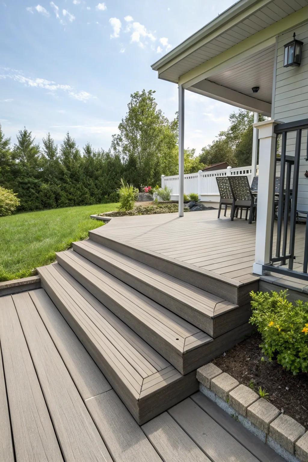 Deep steps can serve as both access and seating areas.