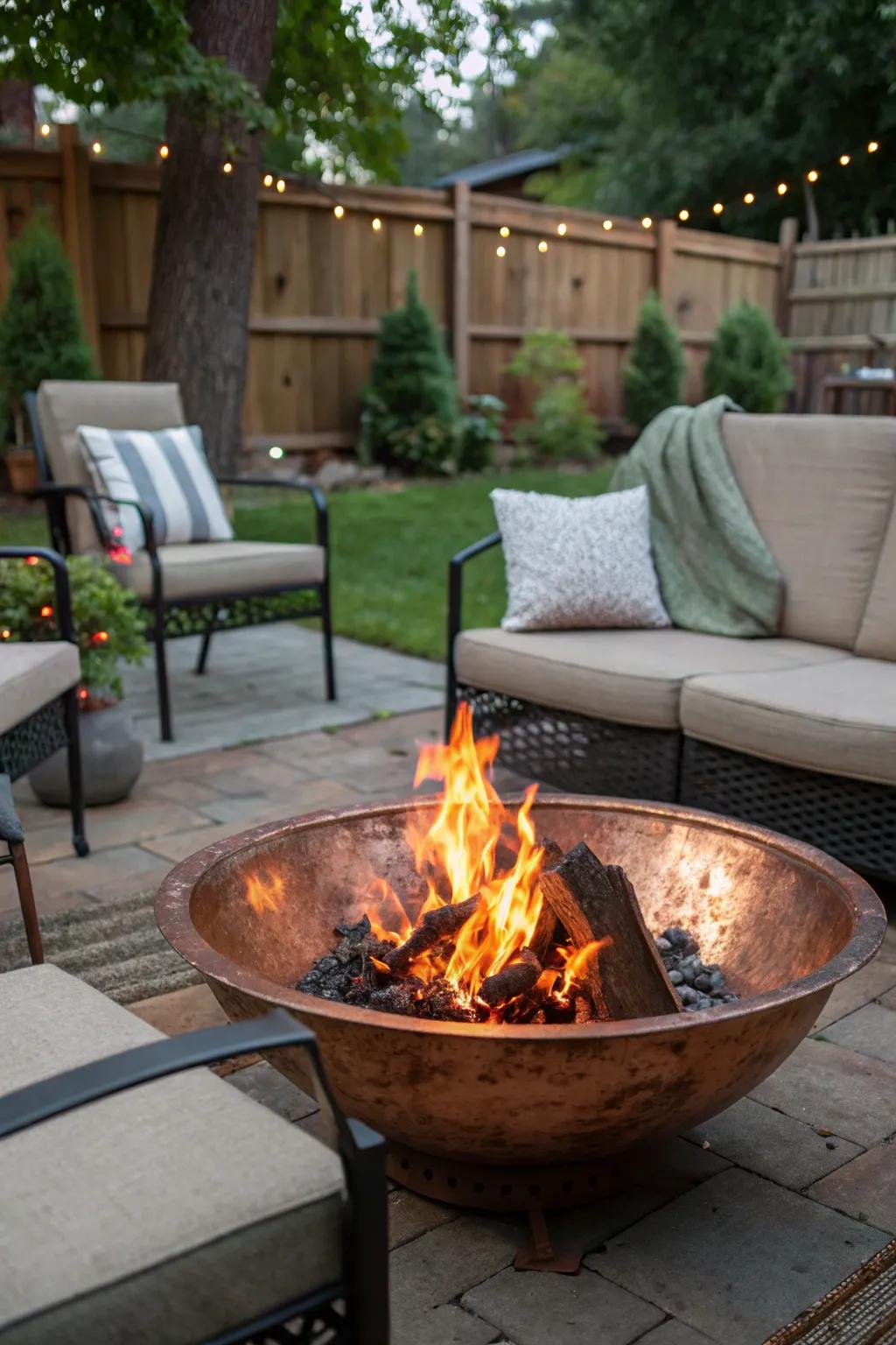 Gather around a cozy copper fire pit for memorable evenings.