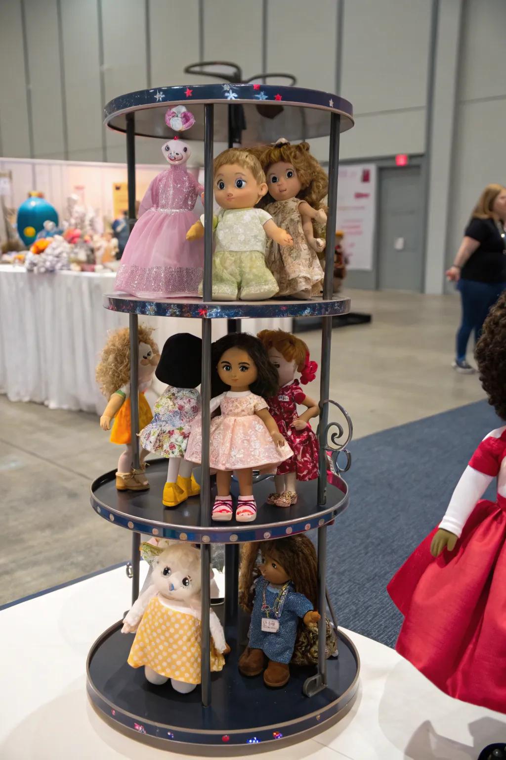 A rotating stand keeping the doll display dynamic and fresh.