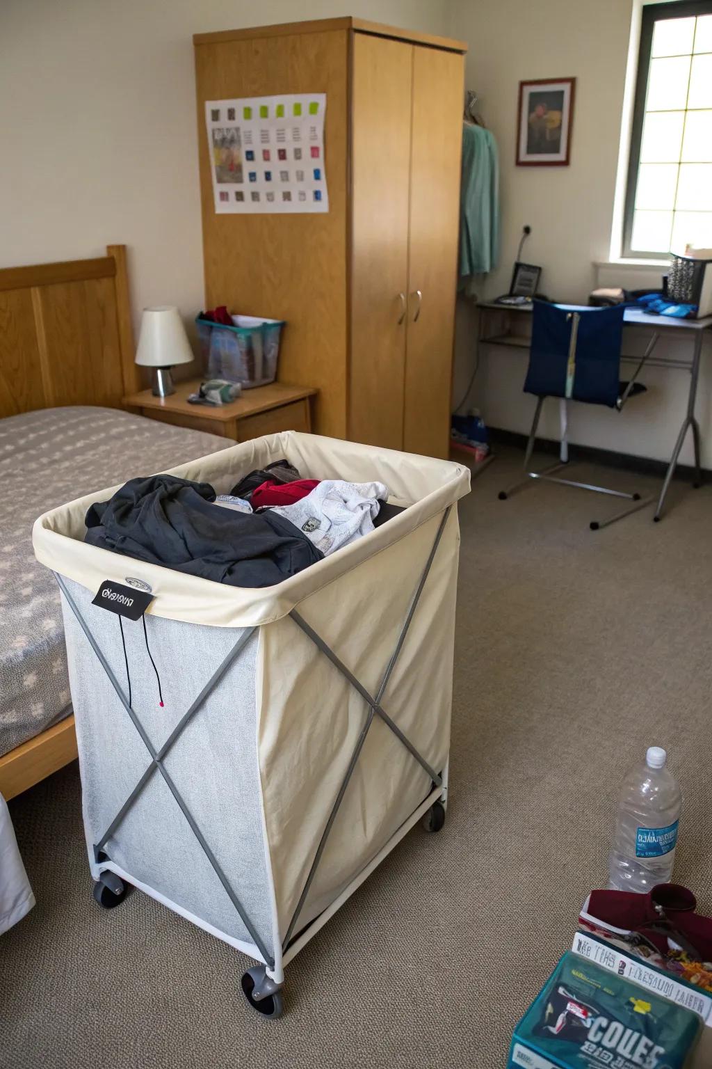 Simplify laundry day with a wheeled hamper.