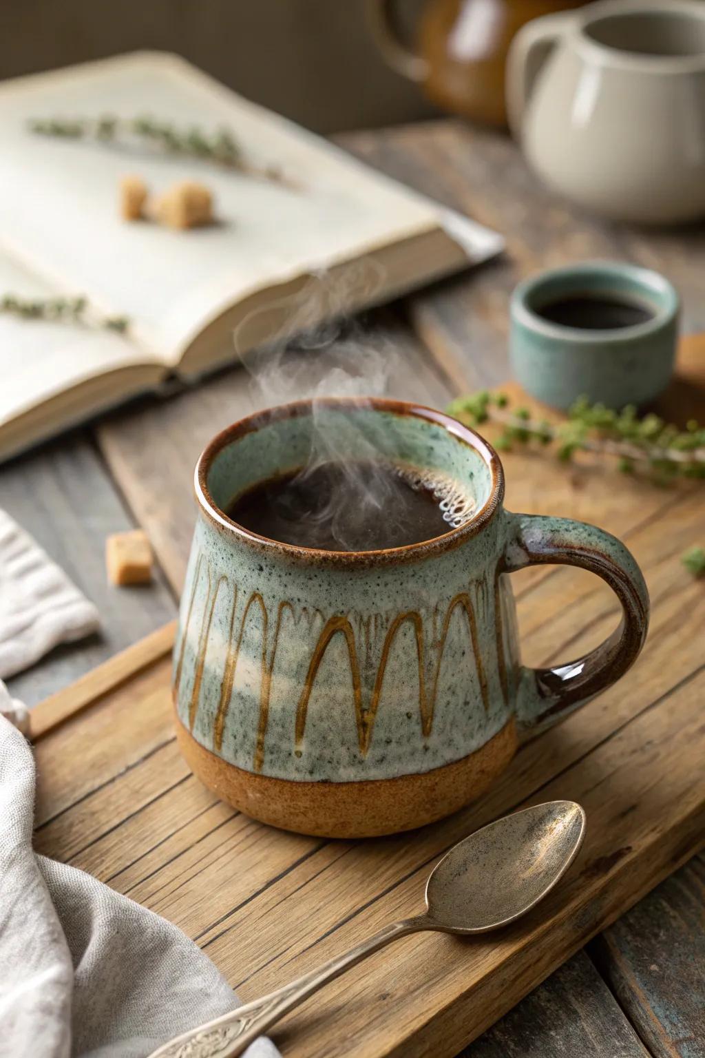 A unique pottery mug to enjoy every morning.