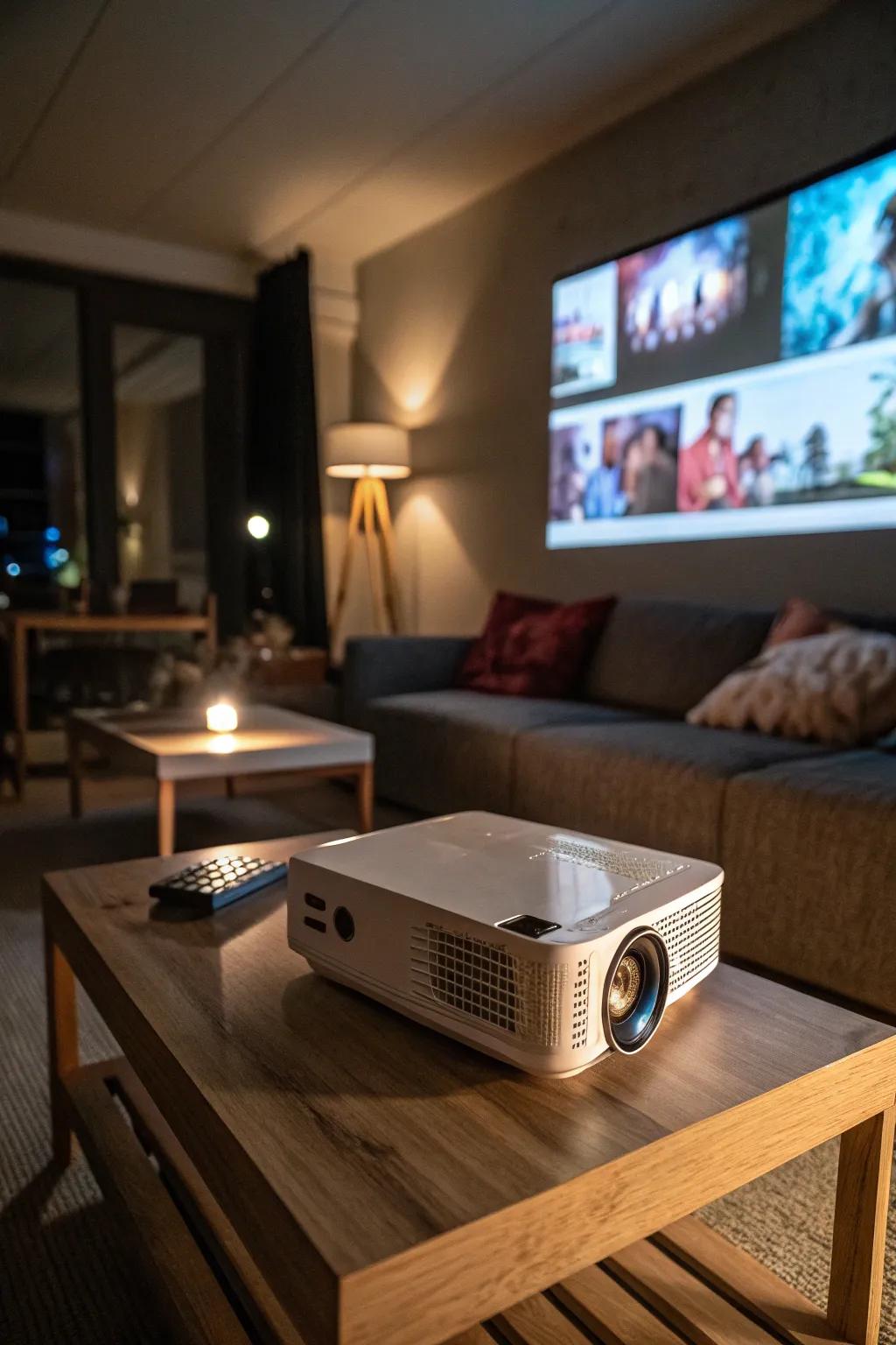 A portable projector, setting the stage for unforgettable family movie nights.