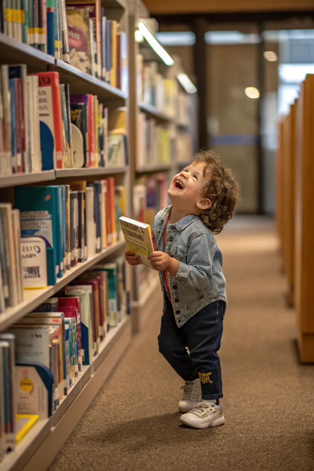 A young reader discovering the wonders of the library.