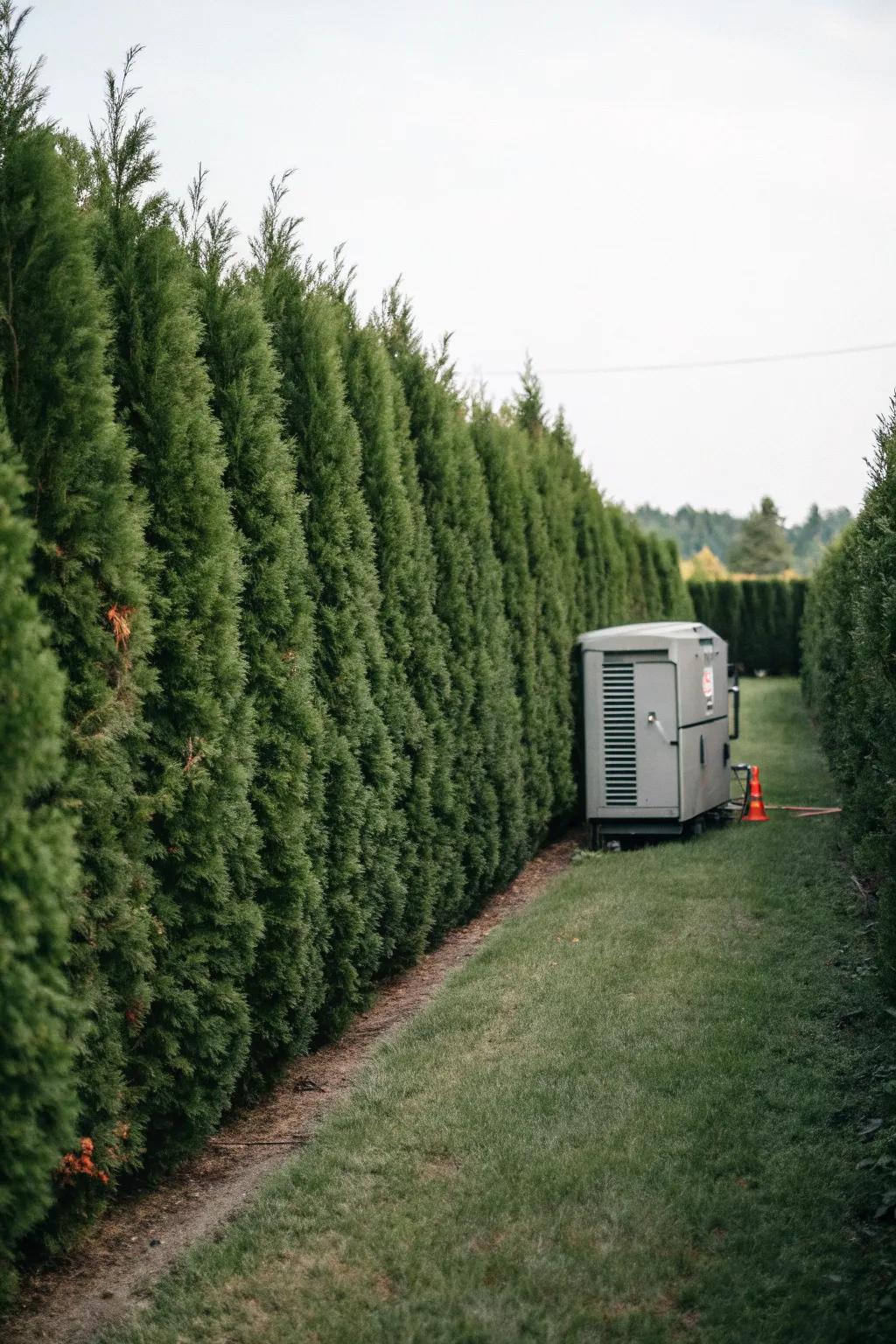 Evergreen hedges offer a natural barrier, hiding the generator from view.