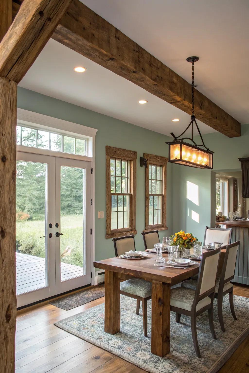 Accent beams enhance open spaces with warmth and character.