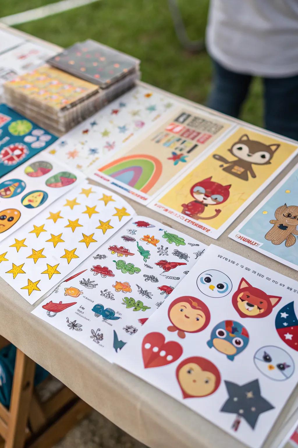 Sticker sheets that let kids express their creativity in colorful ways.